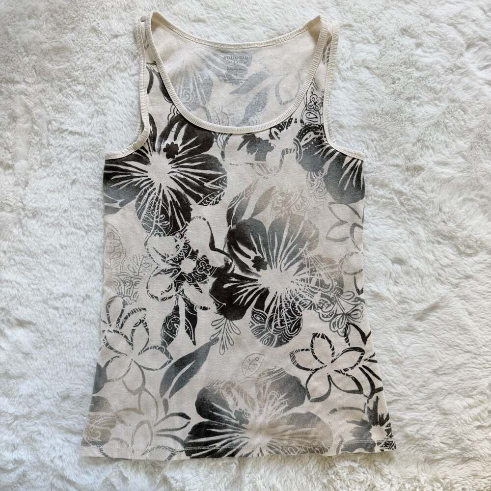 Sonoma Life + Style Women's Floral Print Ribbed Everyday Tank Top